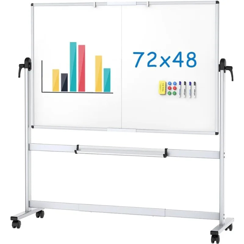 Double-Sided Mobile Whiteboard, 72 x 48 Inches – Magnetic Dry Erase Board on Wheels