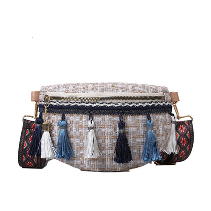 Tassel Woven Shoulder Bag