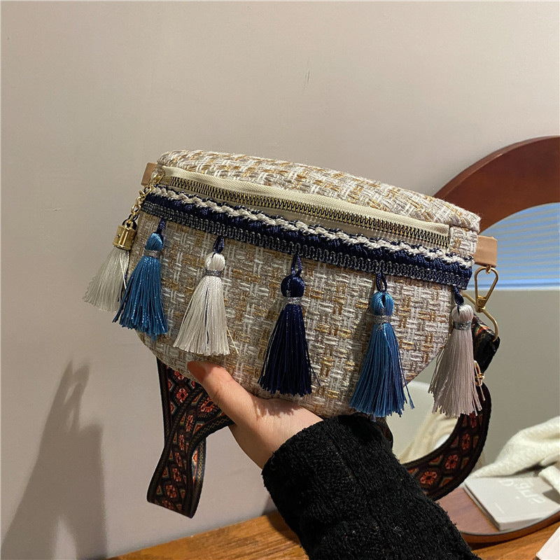 Tassel Woven Shoulder Bag