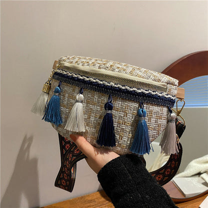 Tassel Woven Shoulder Bag