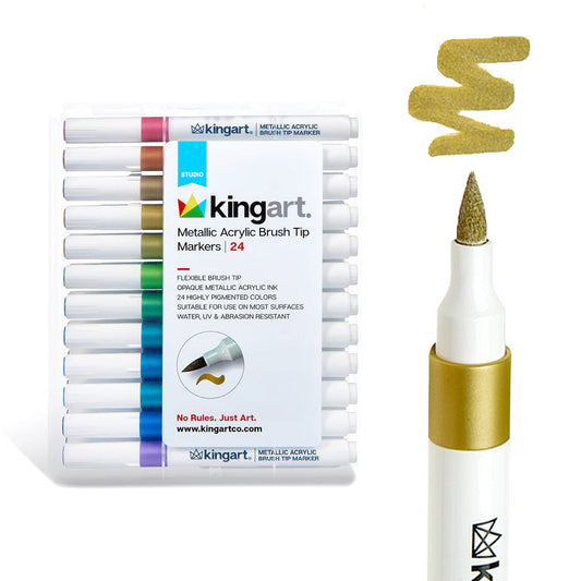 Acrylic Paint Brush Tip Markers - 24 Metallic Colors