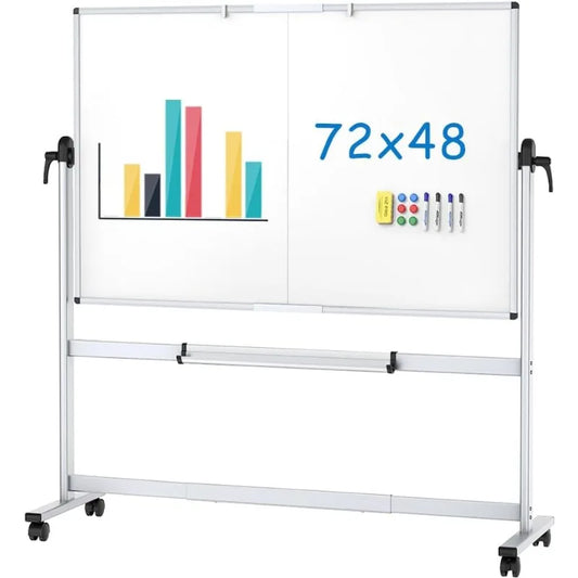 Double-Sided Mobile Whiteboard, 72 x 48 Inches – Magnetic Dry Erase Board on Wheels