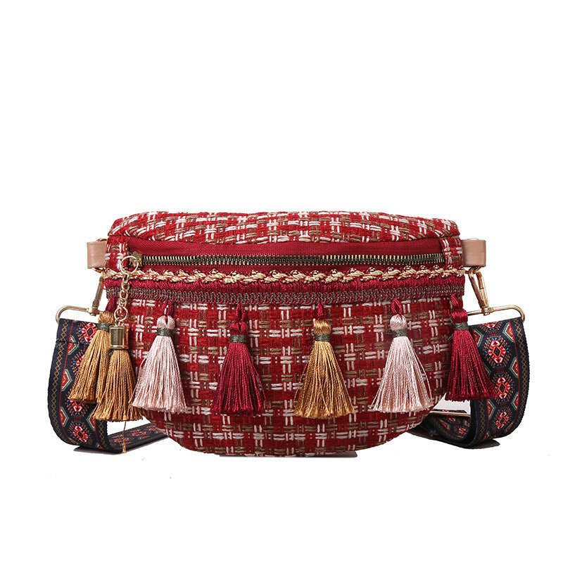 Tassel Woven Shoulder Bag