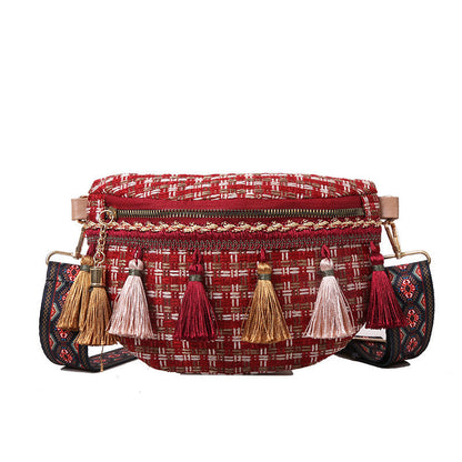 Tassel Woven Shoulder Bag