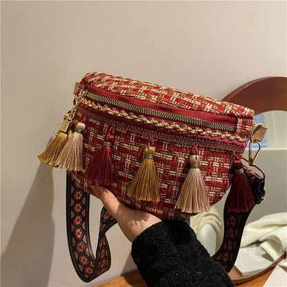 Tassel Woven Shoulder Bag