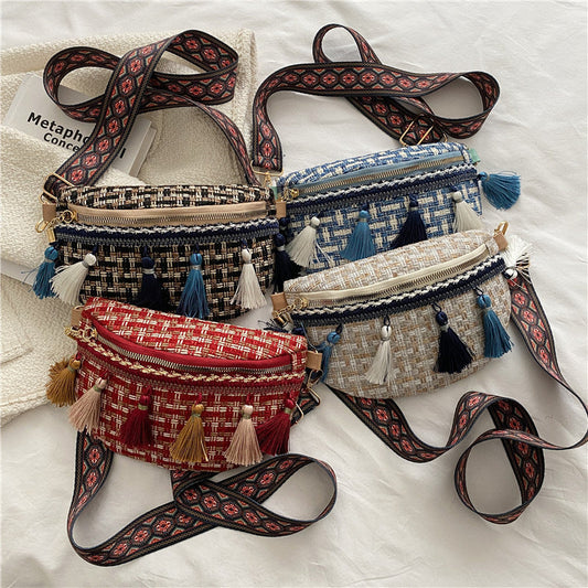 Tassel Woven Shoulder Bag